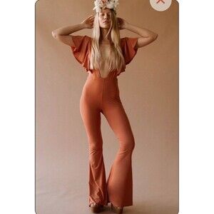 Sugarhigh Lovestoned Yoko Catsuit L Terracotta Orange Jumpsuit USA 70’s